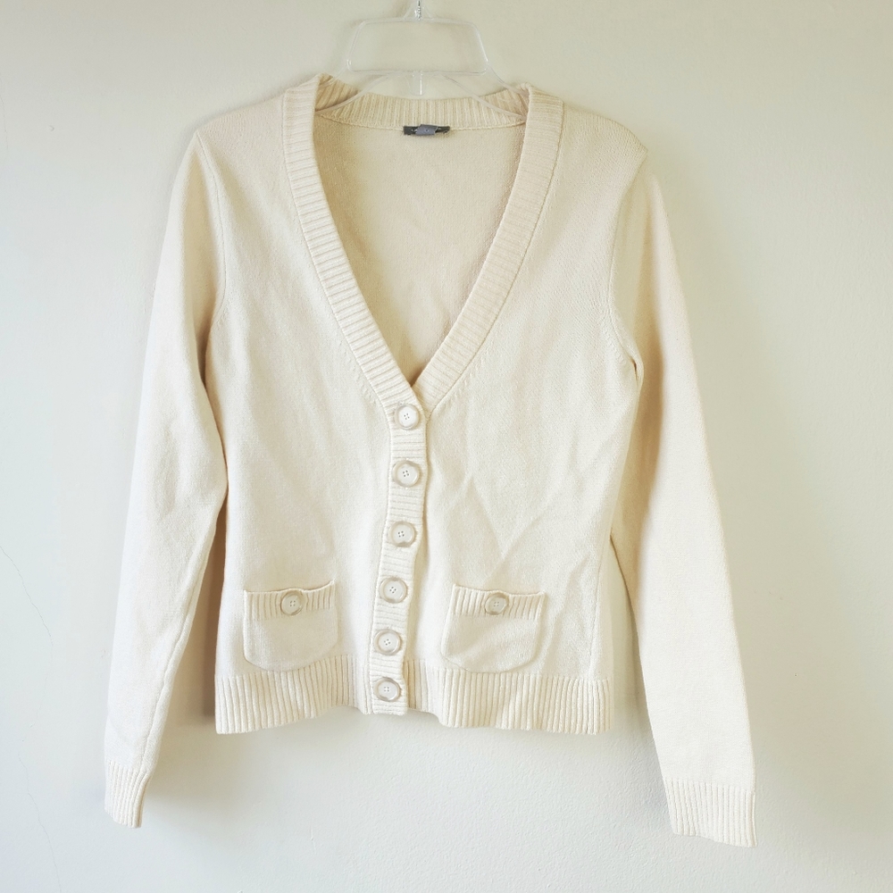Ann Taylor Knit Cream‎ Button Down Cardig
